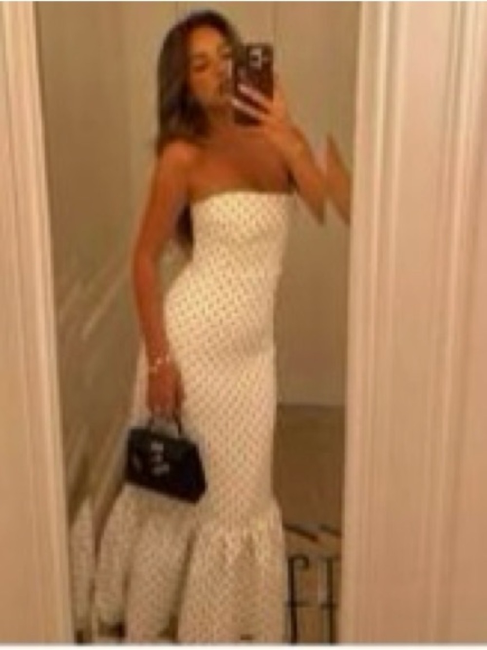 Strapless White Polka Dot Mermaid Maxi Dress